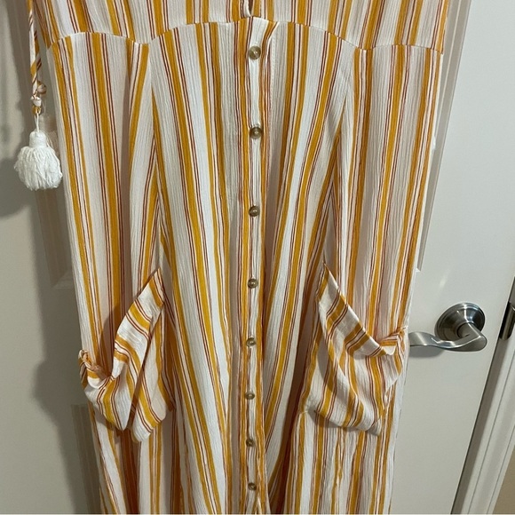Faithfull The Brand Claudia Sun Azure Striped Midi Dress Yellow Size 4 - Picture 8 of 15